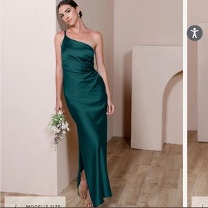 Revelry Emerald Green Satin Bridesmaid Dress